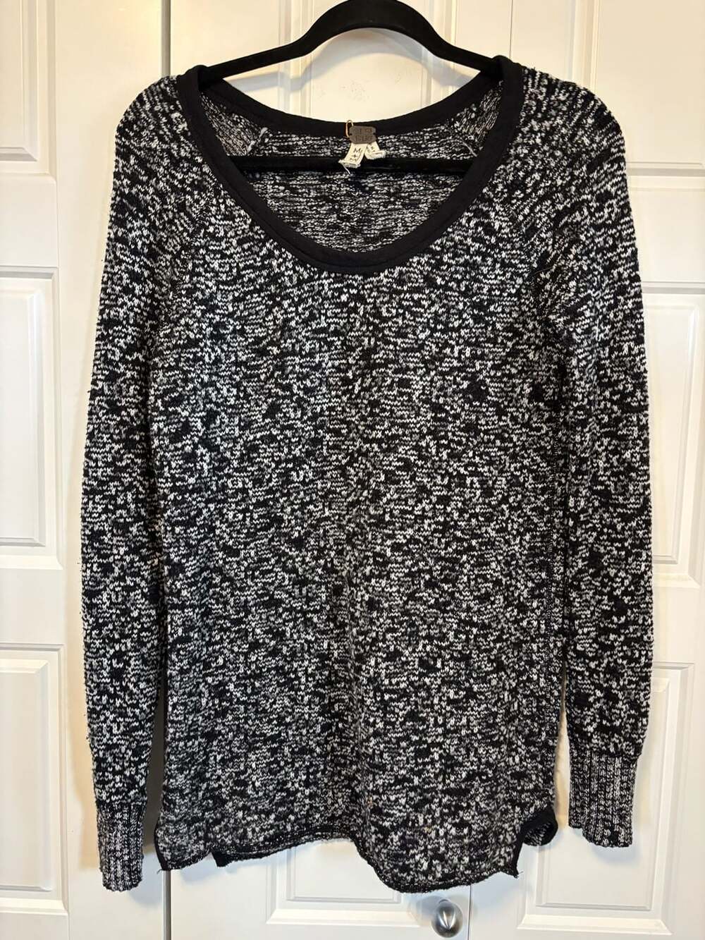 We The Free Free People Black White Marled Knit Scoop Neck Sweater Medium
